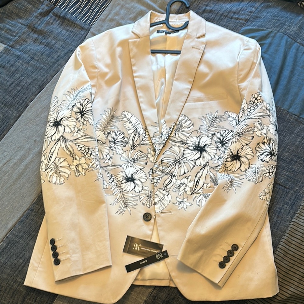 INC Men's Floral Blazer in Beige and Black